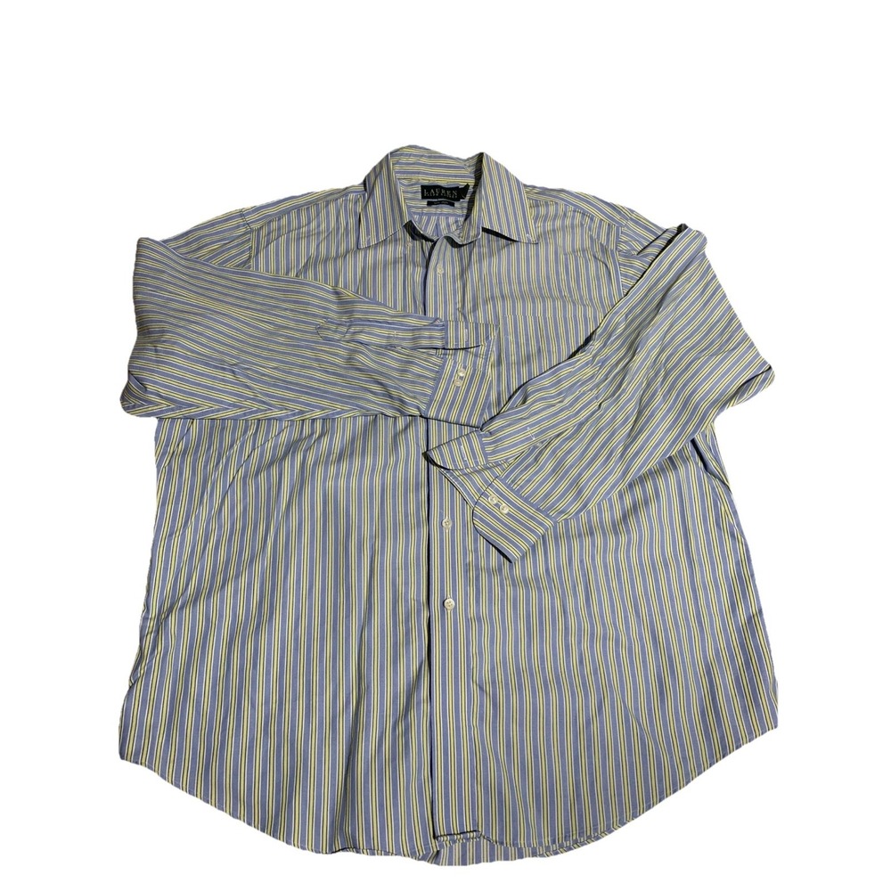 POLO RALPH LAUREN Men Size 17.5 (34-35) Stripe Button Up Dress Shirt Non-Iron
